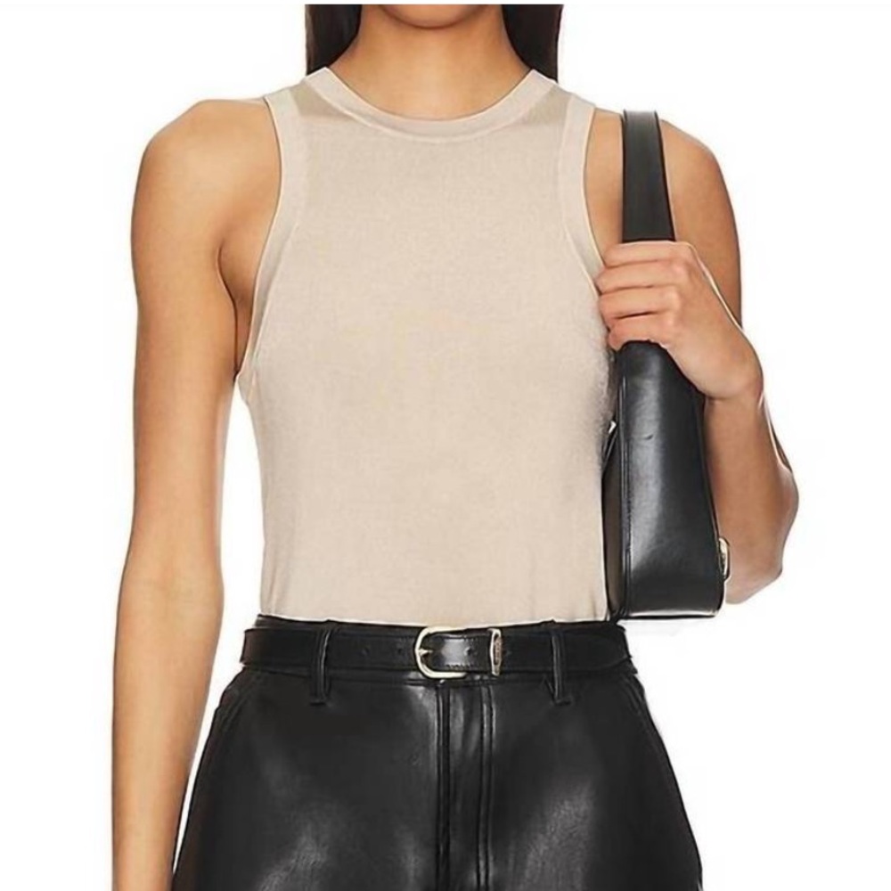 Anine Bing Sleeveless Noel Sweater Knit Tank Top Champagne Beige